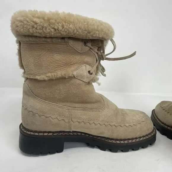 Vintage BLONDO Suede Boots Women 7 B Genuine Shearling Lined Waterproof Tan