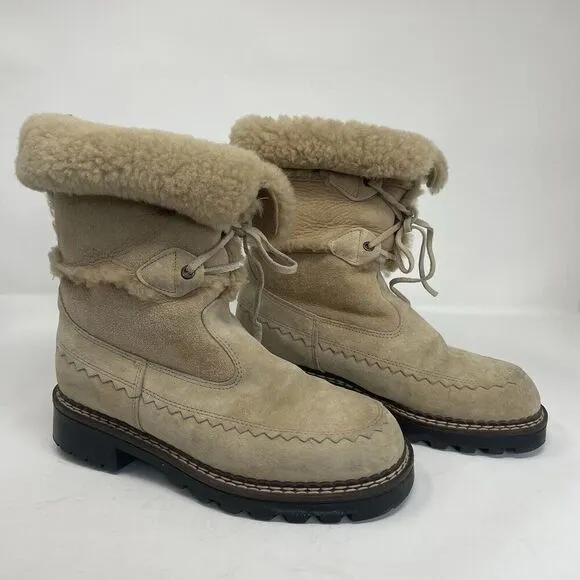 Vintage BLONDO Suede Boots Women 7 B Genuine Shearling Lined Waterproof Tan