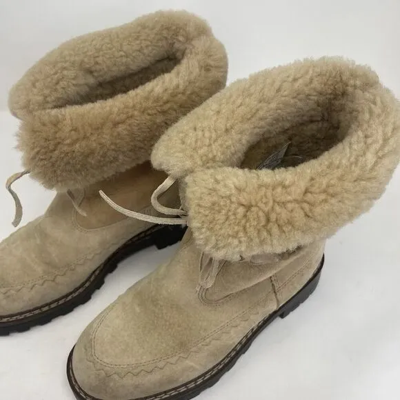 Vintage BLONDO Suede Boots Women 7 B Genuine Shearling Lined Waterproof Tan
