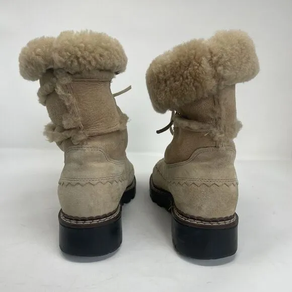 Vintage BLONDO Suede Boots Women 7 B Genuine Shearling Lined Waterproof Tan