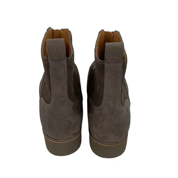 Vionic Estilo Ankle Boots Gray Leather Waterproof Pull On Zip Womens Sz 6.5