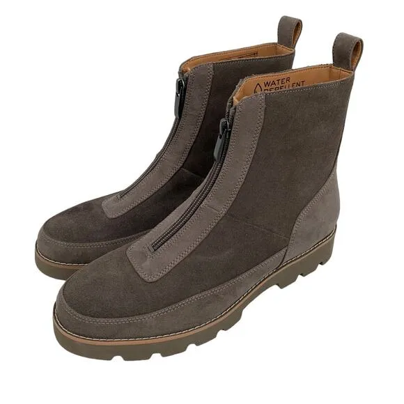 Vionic Estilo Ankle Boots Gray Leather Waterproof Pull On Zip Womens Sz 6.5