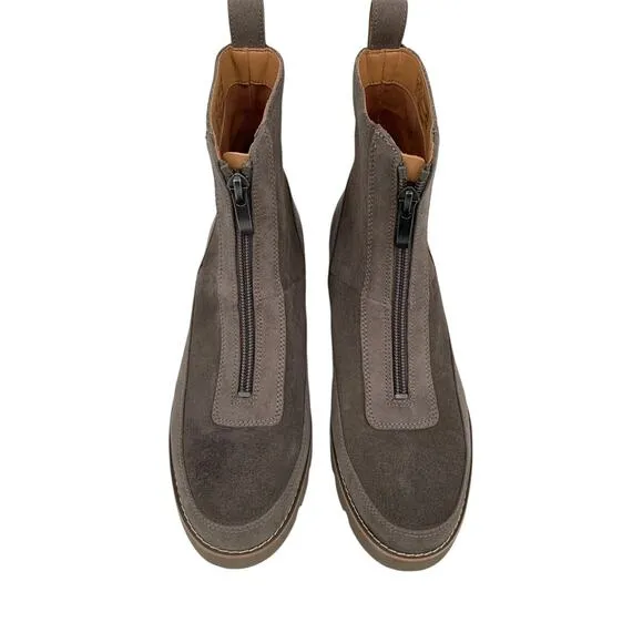 Vionic Estilo Ankle Boots Gray Leather Waterproof Pull On Zip Womens Sz 6.5