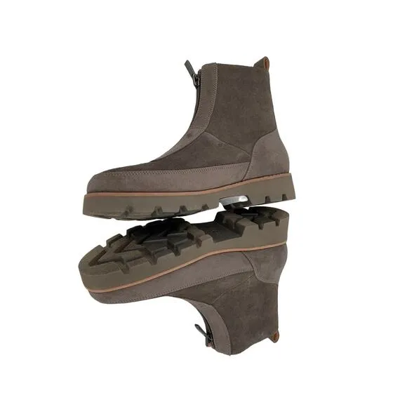 Vionic Estilo Ankle Boots Gray Leather Waterproof Pull On Zip Womens Sz 6.5