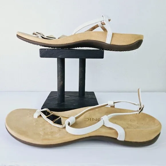 Vionic White Gold Orthaheel Rest NALA Embellished Flat Sandals 11W