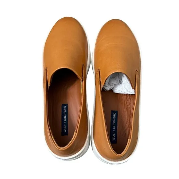 Wolf and Shepherd Cruise Honey Brown Leather Slip On Shoes Unisex W10 M8 NEW