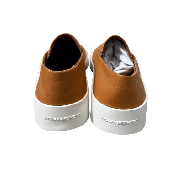 Wolf and Shepherd Cruise Honey Brown Leather Slip On Shoes Unisex W10 M8 NEW