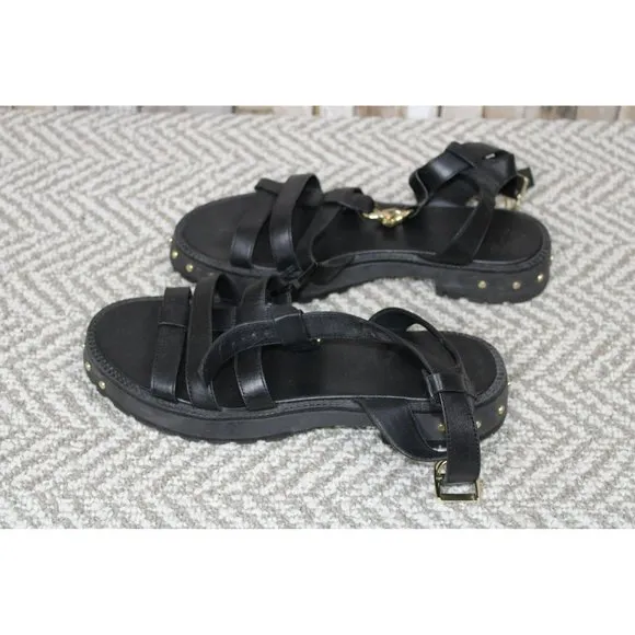 Women Black Sandals - 8 - W/Gold Accents
