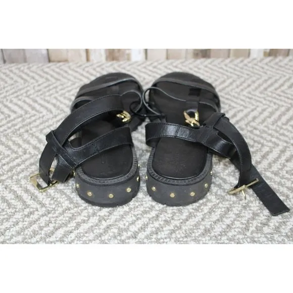 Women Black Sandals - 8 - W/Gold Accents