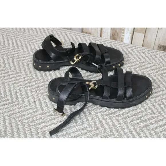 Women Black Sandals - 8 - W/Gold Accents