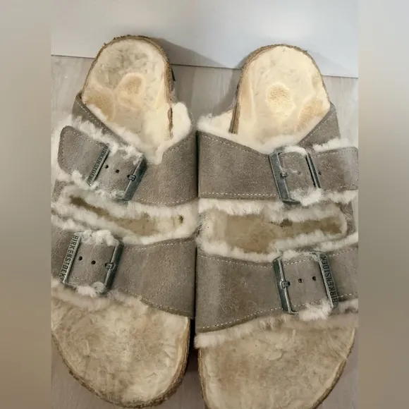 Womens Birkenstock Arizona Sz 41 US 10 Sherpa Fur Suede Shearling Sandals