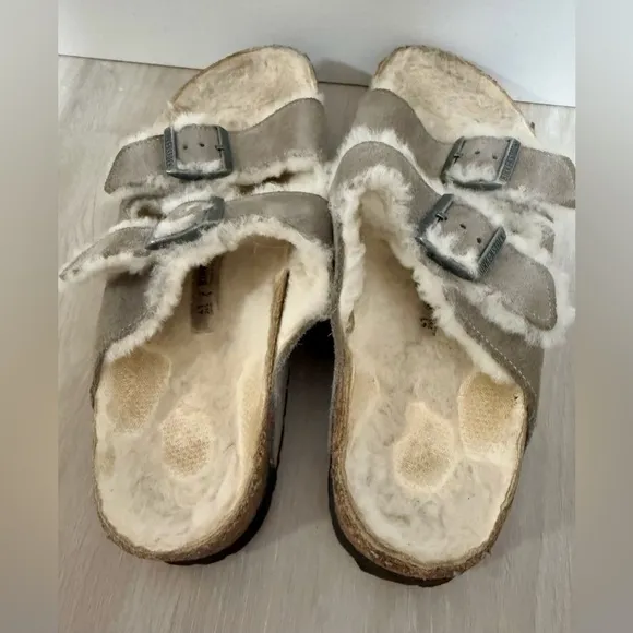 Womens Birkenstock Arizona Sz 41 US 10 Sherpa Fur Suede Shearling Sandals
