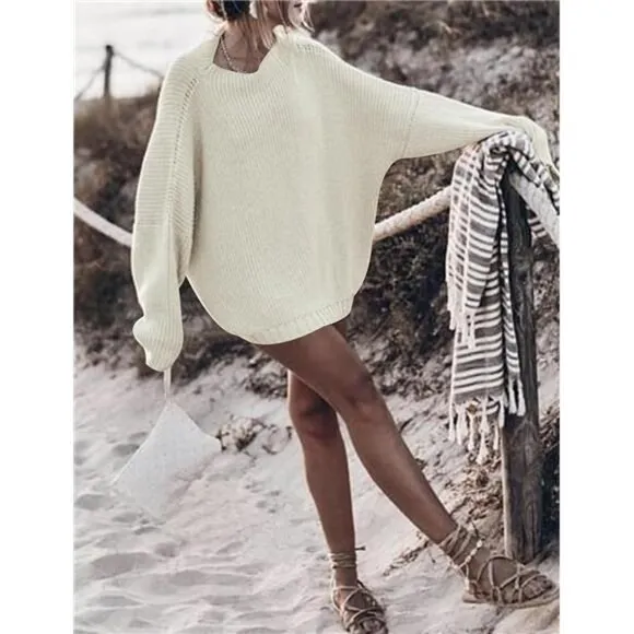 Women's Oversized Sweaters Batwing Sleeve Mock Neck Jumper Tops Chunky