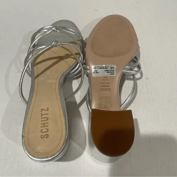 Women’s Schutz Princey Strappy Metallic Silver Leather Sandals Size 9.5 US!