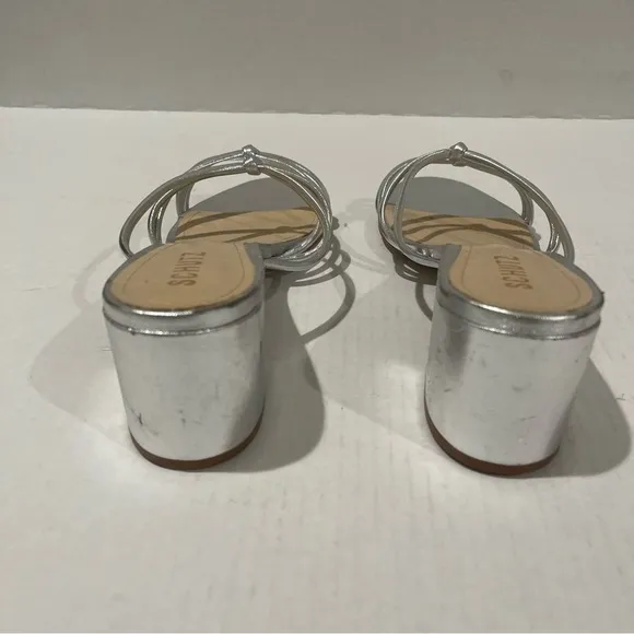 Women’s Schutz Princey Strappy Metallic Silver Leather Sandals Size 9.5 US!