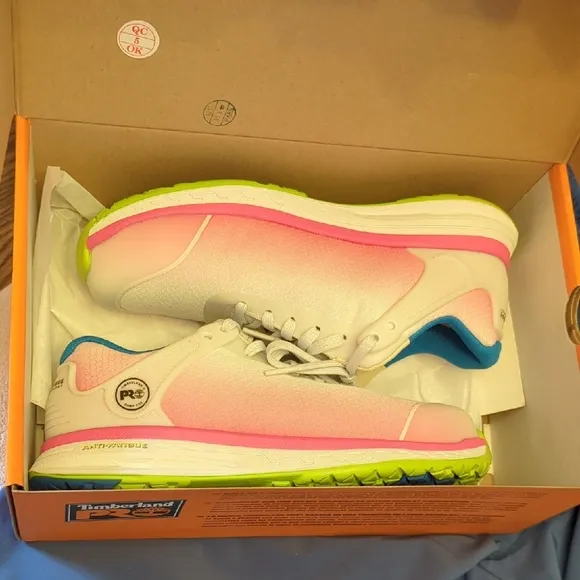 Womens Timberland PRO White Compopsite Toe Sneakers with Blue Accents Size 6