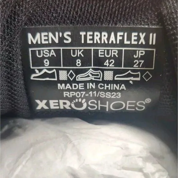 Xero TerraFlex II Mens Size 9 Black Trail Running Minimalist Lugged Hiking Shoes