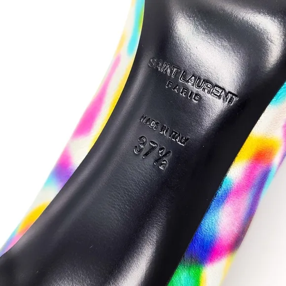 YSL Saint Laurent Paris Metallic Silver Leather Heels Pumps Shoes EU 37.5