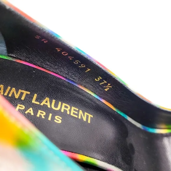 YSL Saint Laurent Paris Metallic Silver Leather Heels Pumps Shoes EU 37.5