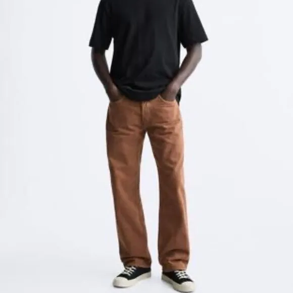 Zara Straight Fit Copper Brown Denim Jeans