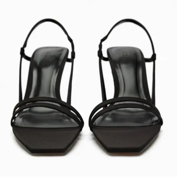 Zara Sz 38/ 7.5 black strappy heeled sandals.